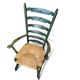 Vintage transparent green wooden arm chair / rush seat / high back ladder chair