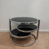 Coffee table in chromed metal and smoked glass