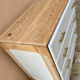XXL vintage chest of drawers in solid fir, revamped in white and wood.