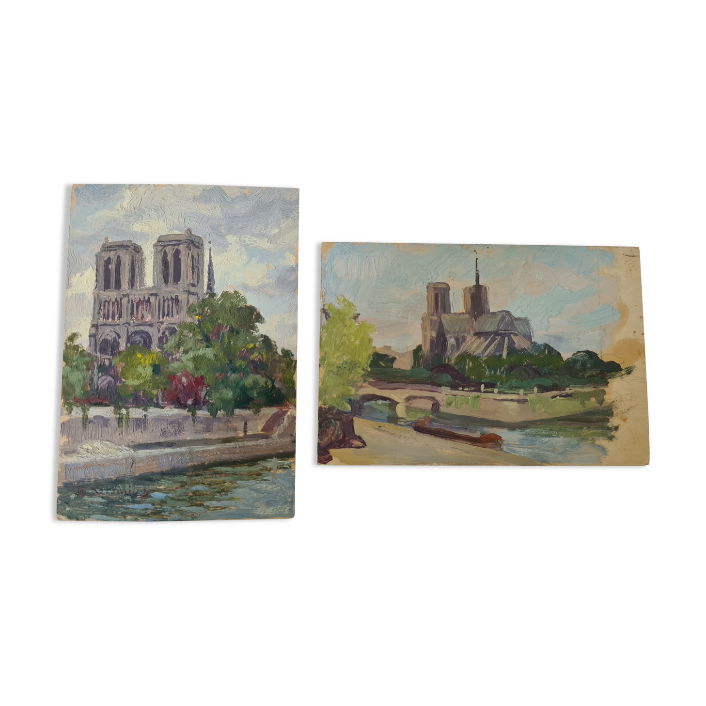 Pair of oils by B. Sarraillon Notre Dame de Paris