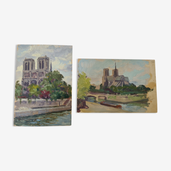 Pair of oils by B. Sarraillon Notre Dame de Paris