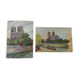 Pair of oils by B. Sarraillon Notre Dame de Paris