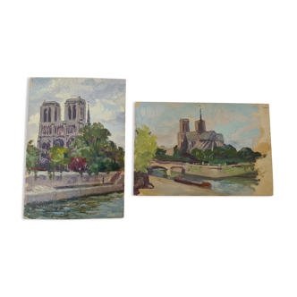 Pair of oils by B. Sarraillon Notre Dame de Paris