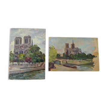 Paire d'huiles par B. Sarraillon Notre Dame de Paris