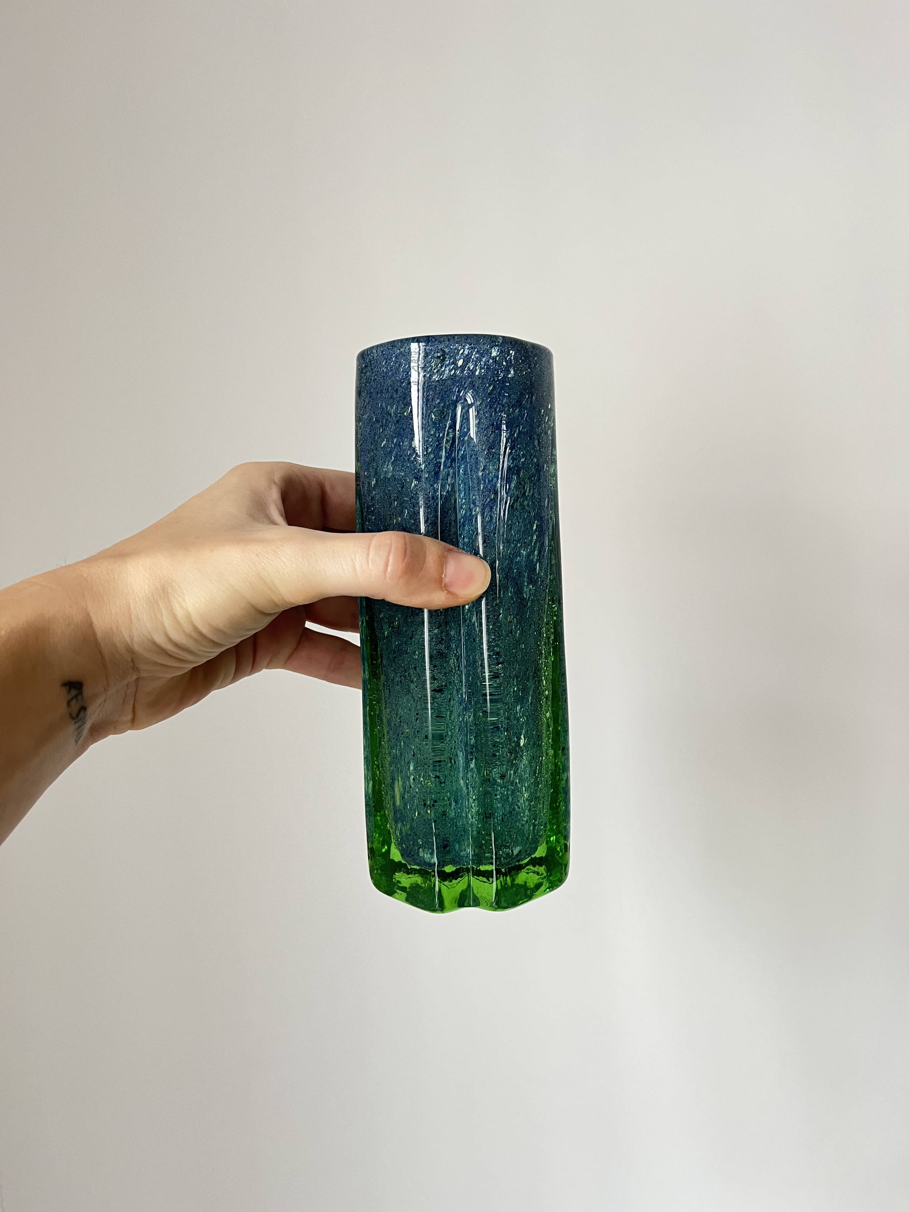 Vase vintage scandinave bleu et vert de Benny Motzfeldt pour Randsfjord