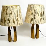 Pair of large extraordinary heavy Mid Century brass table lamps