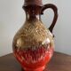 Bay Keramik red, brown and white fat lava handled vase West Germany