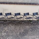 Set 5 chaises cantilever cuir/chrome