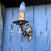 Vintage French Crystal Wall Sconces: Victorian Bronze & Brass Pair