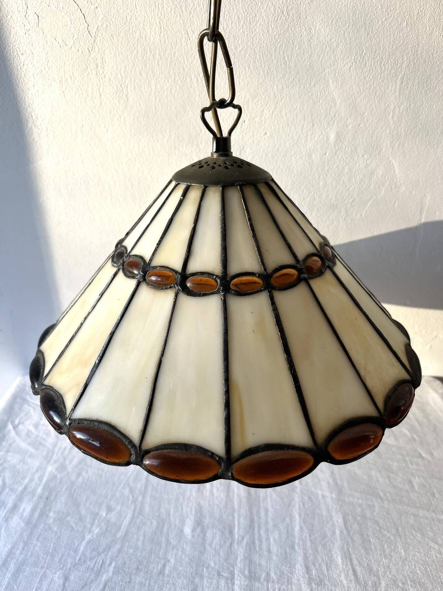Pair of glass pendant lights in Art Nouveau Tiffany style