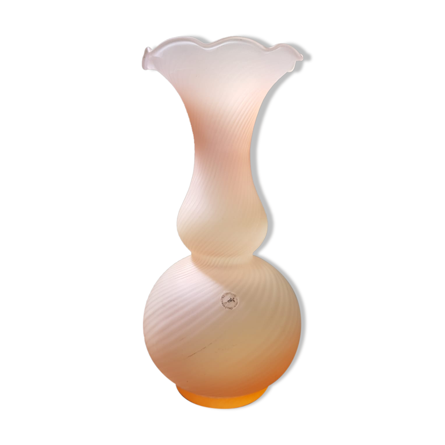 Old centrovetro vase pink opaline glass corolla neck made in Italy vintage