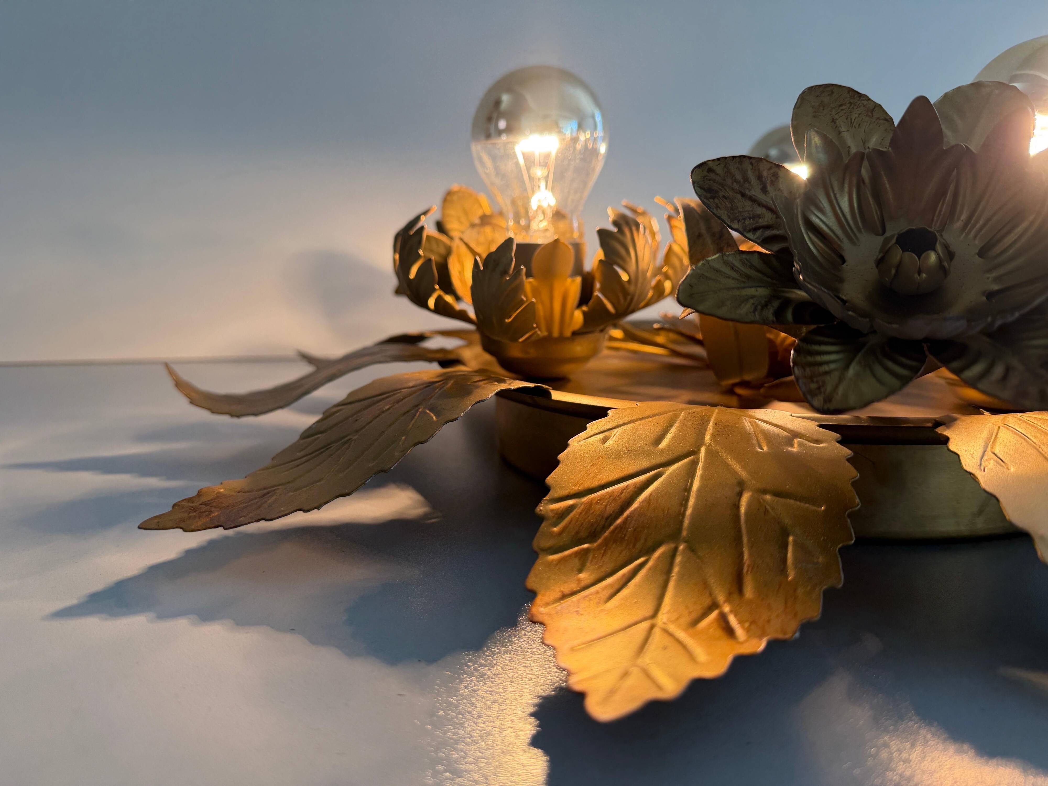 Three-arm flush lamp, brass, Design/One, 1960s, Germany