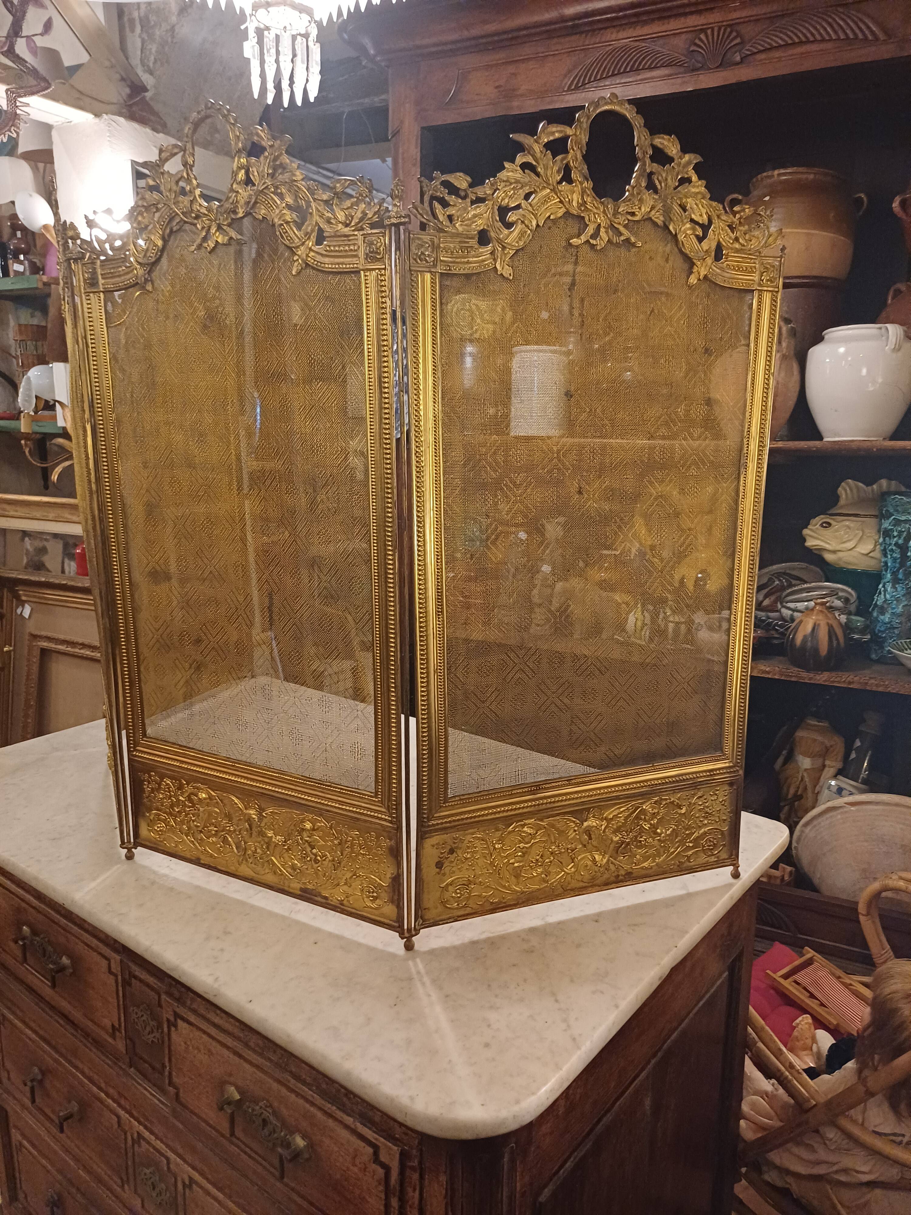Very Beautiful Fireplace Screen 154 cm/77 cm in Bronze and Brass - Period 1880