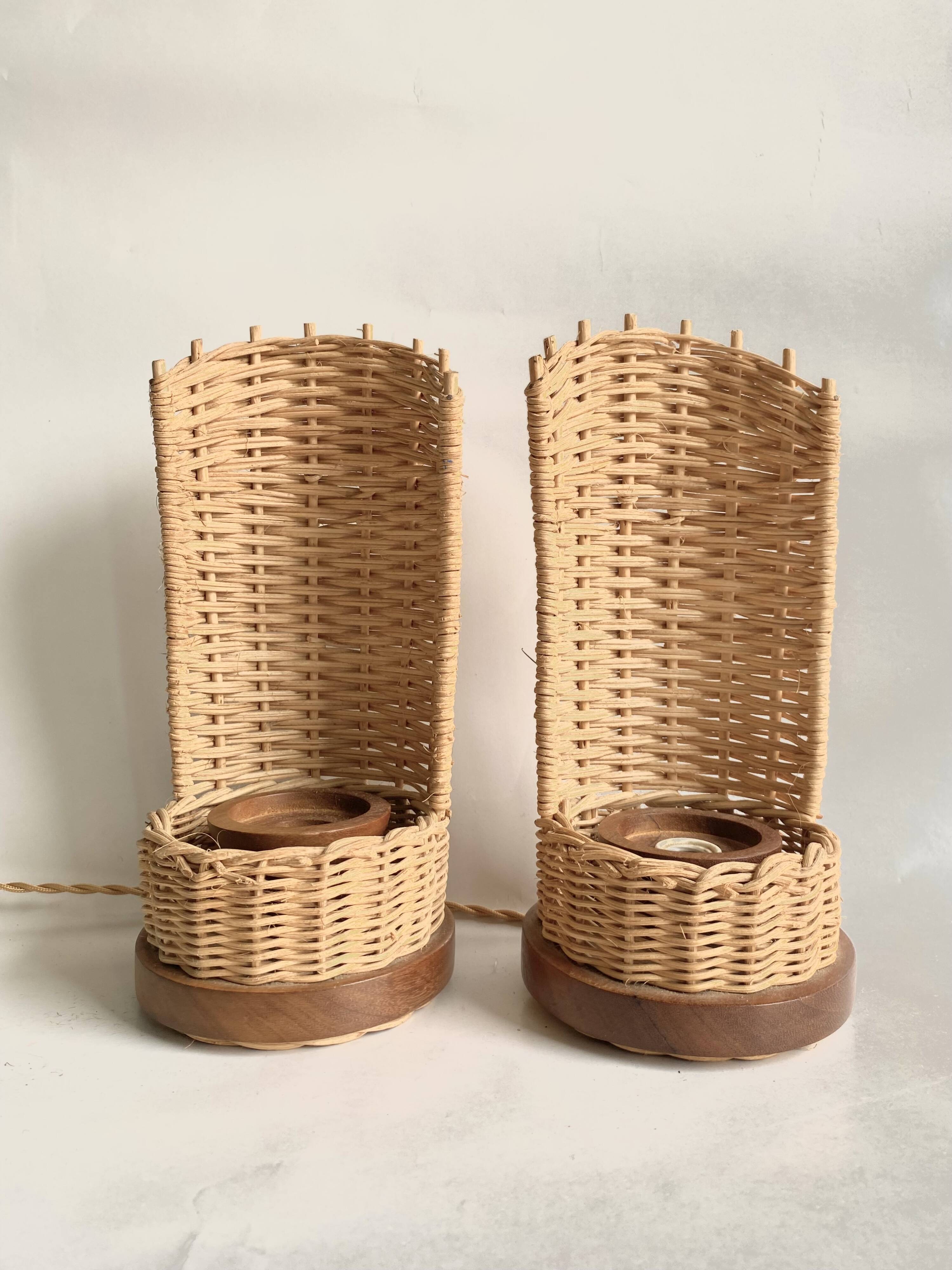 Duo de lampes rotin, câbles tissu neuf 2x2M