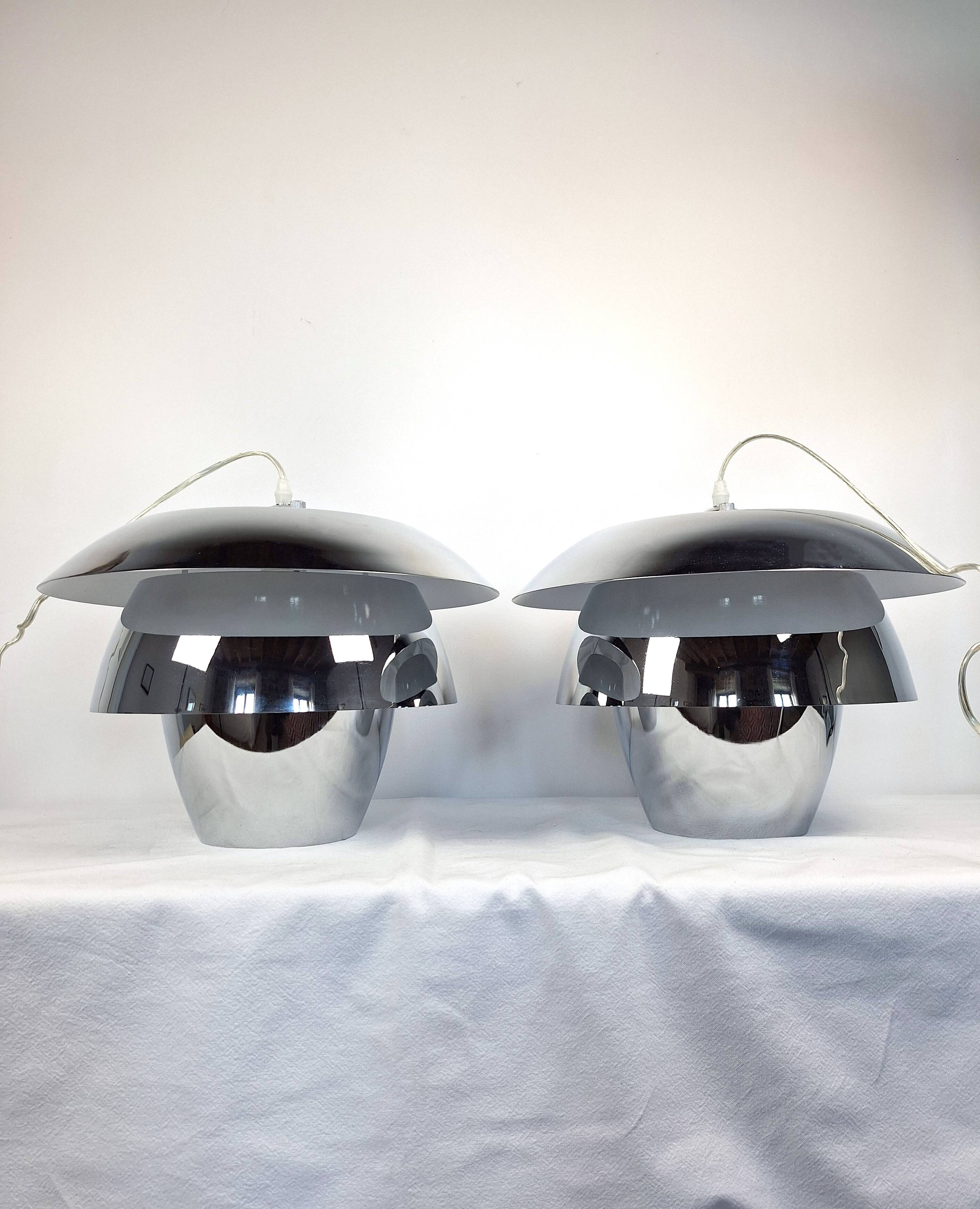 Pair of vintage Space Age chrome pendant lights