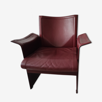 Bordeaux leather armchair by Tito Agnoli for Matteo Grassi, Italy