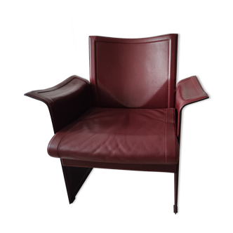 Fauteuil cuir bordeaux de Tito Agnoli pour Matteo Grassi, Italie