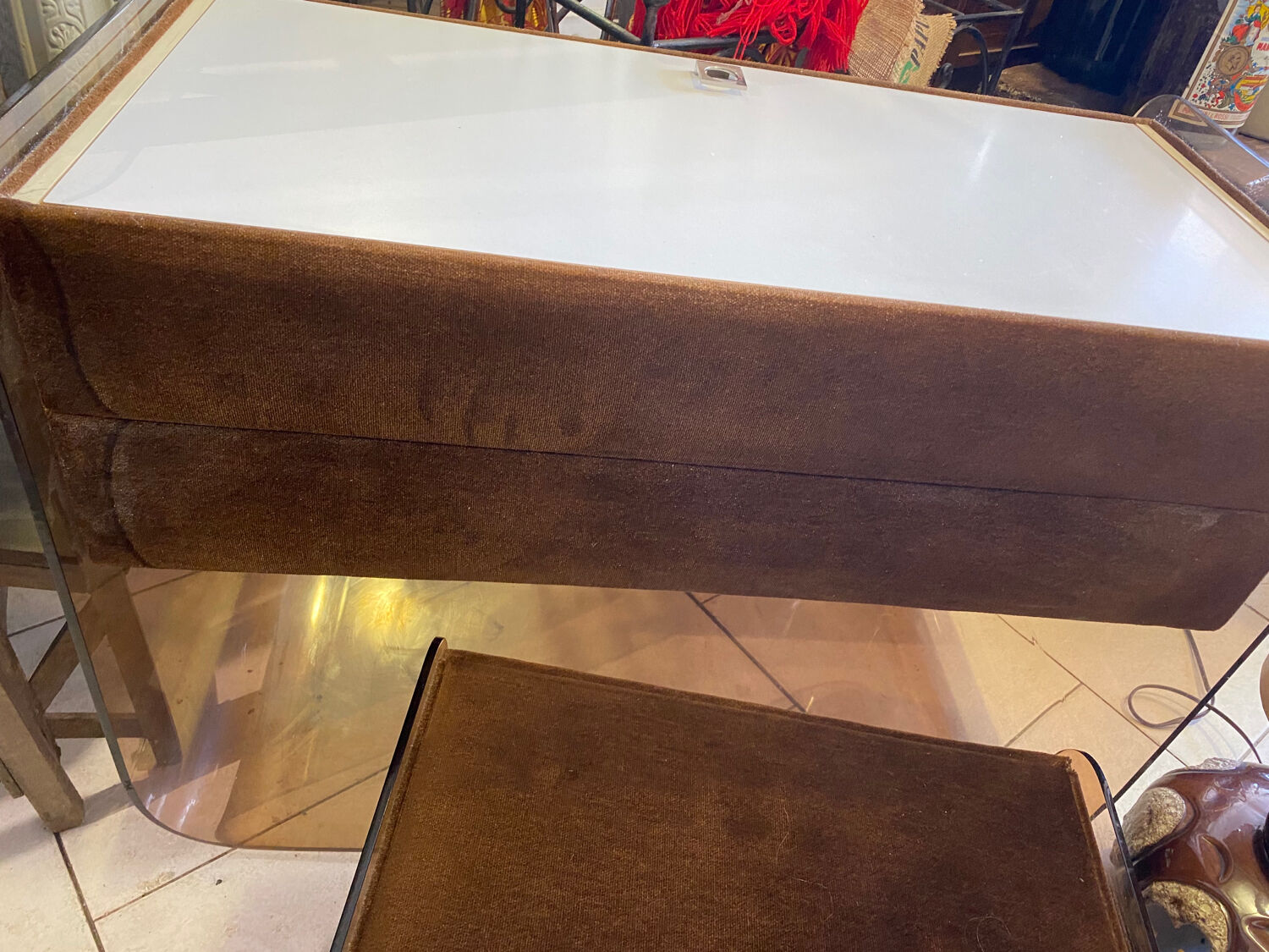Coiffeuse vintage 1970 velours marron