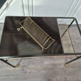 Table basse d'appoint vintage a roulettes porte vinyles 45t