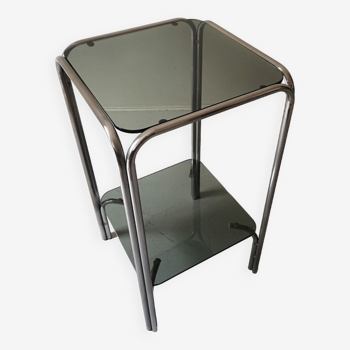 Fifth wheel console in chromed metal and smoked glass, design 1970