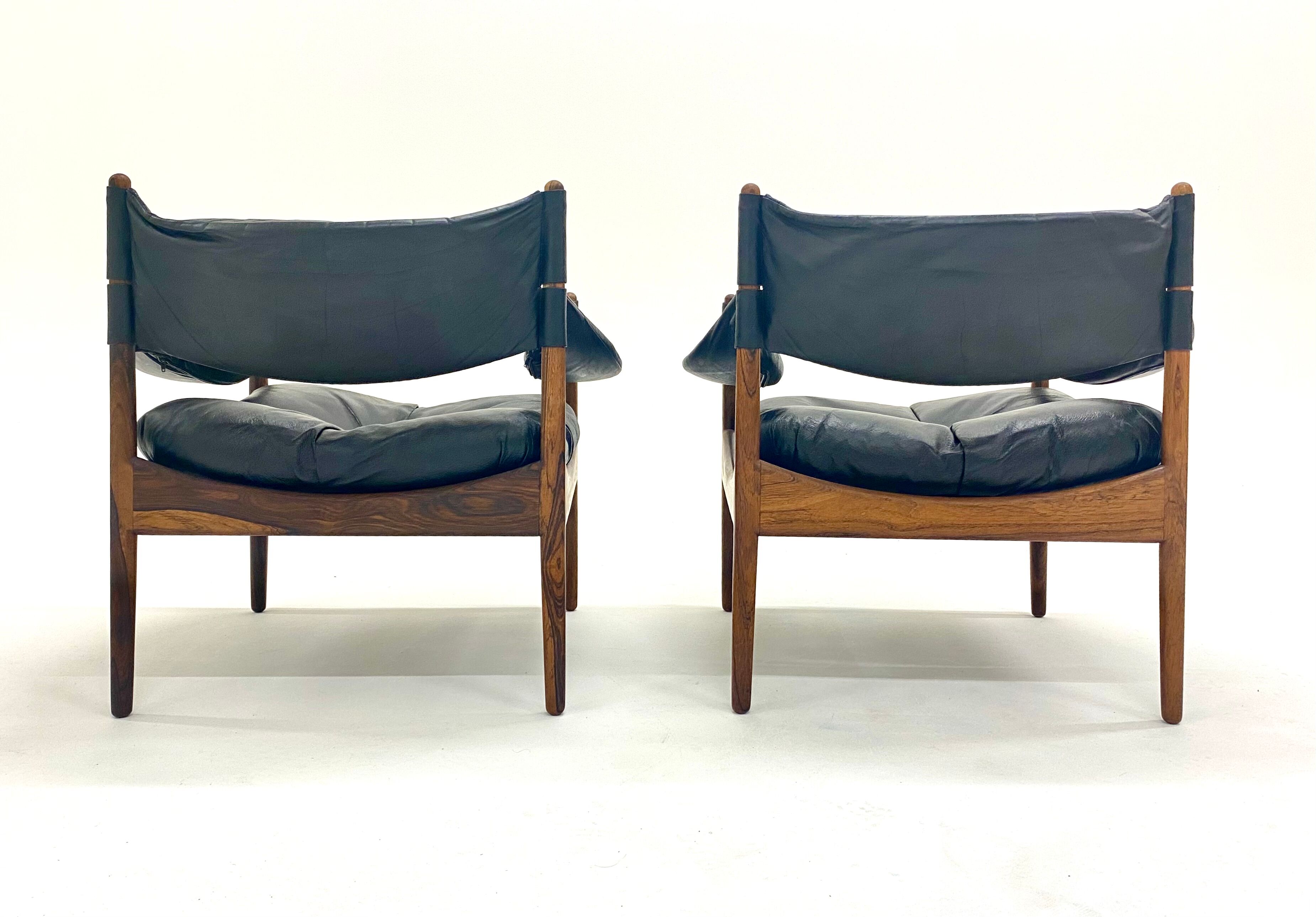 Pair of Modus armchairs in rosewood and leather, Kristian Solmer Vedel for Soren Willadsen 1960