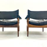 Pair of Modus armchairs in rosewood and leather, Kristian Solmer Vedel for Soren Willadsen 1960