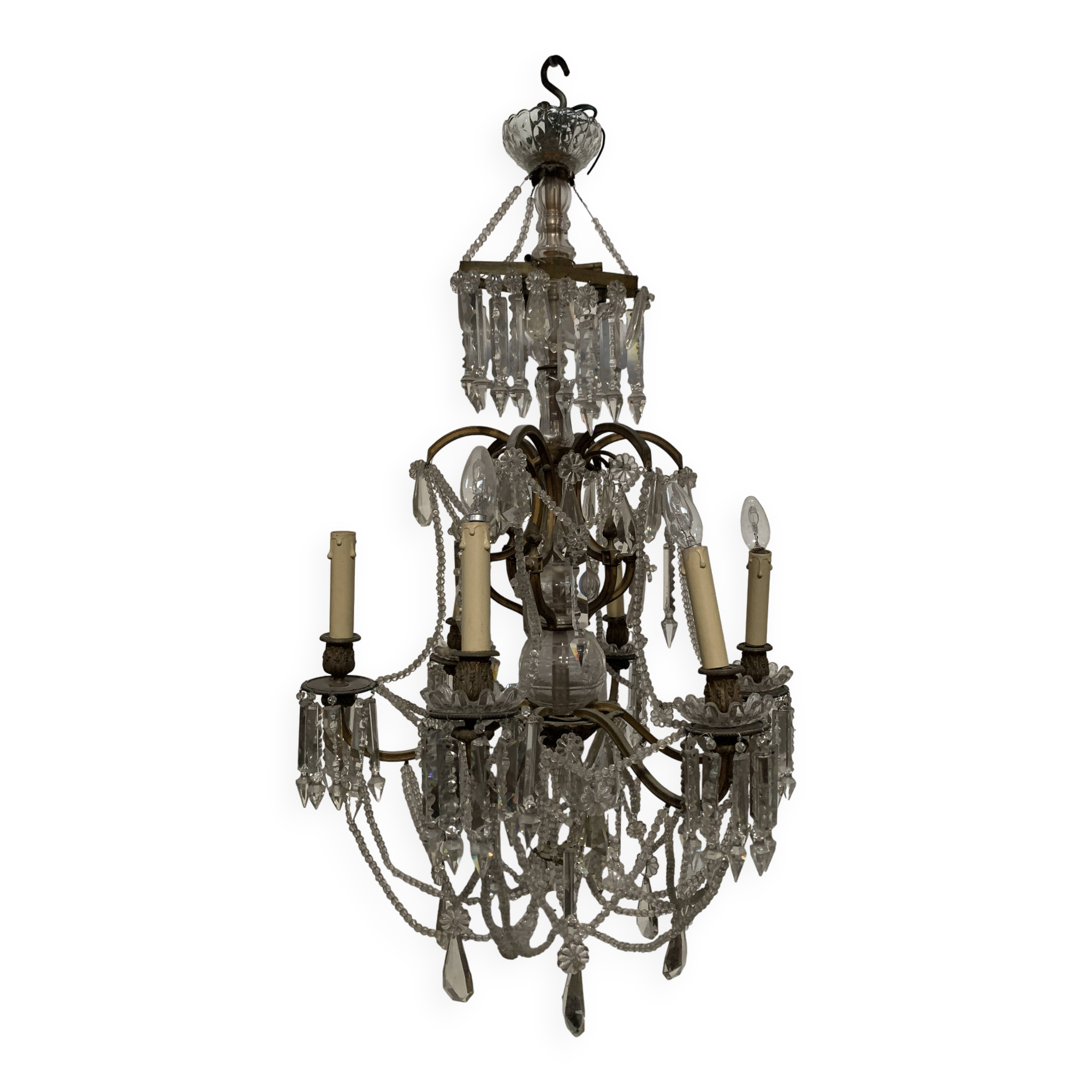 Louis XV style "Fontaine" chandelier in bronze and 20th century pendants