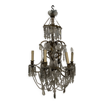 Lustre "Fontaine " de style Louis XV en bronze et pampilles XX siècle