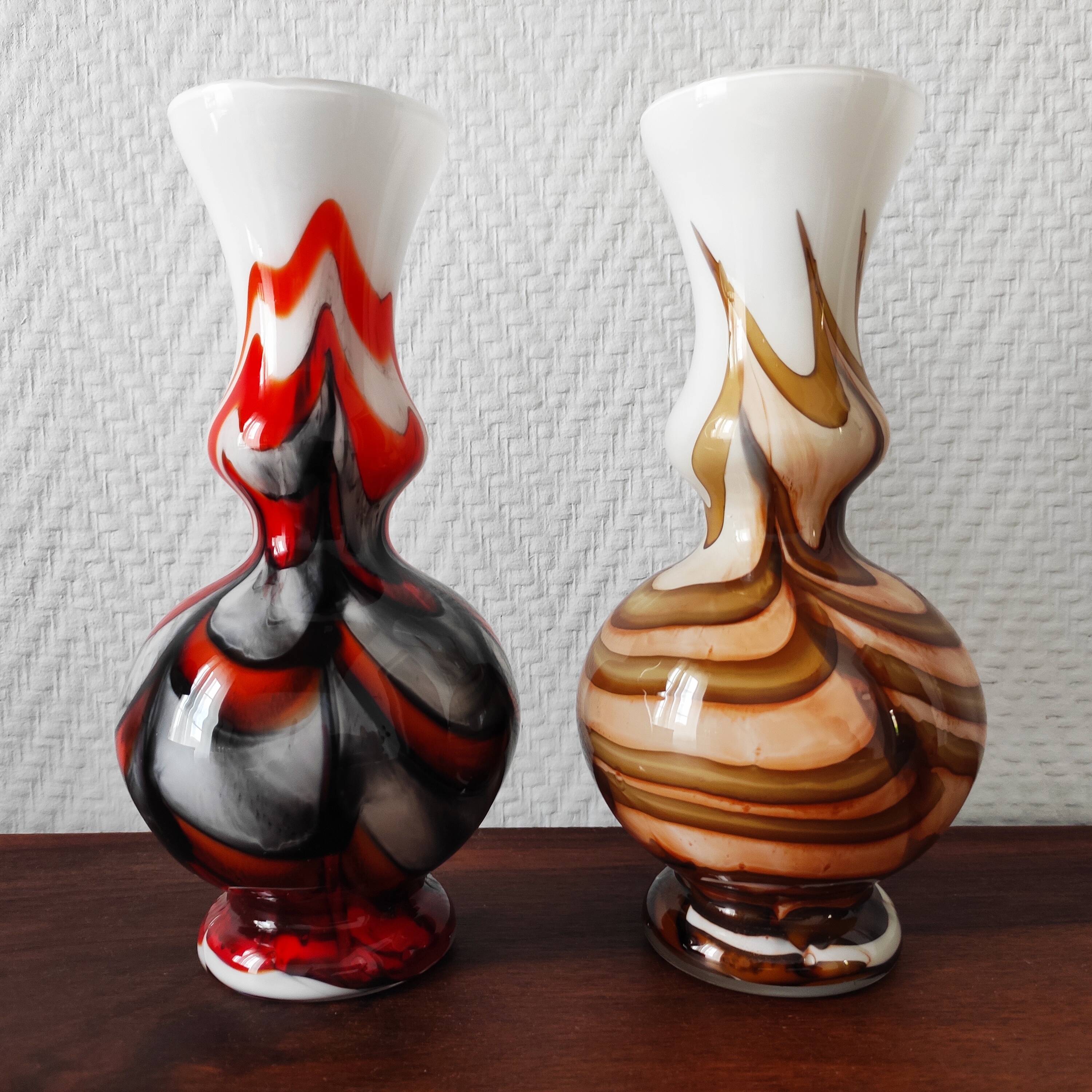 Pair of vintage Italian pop art vases 1970s opaline glass