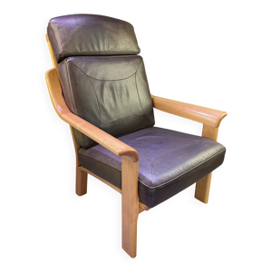 fauteuil en cuir chocolat, - bois