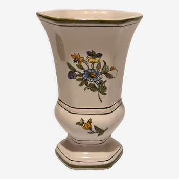 Lallier earthenware vase in Moustier floral decoration