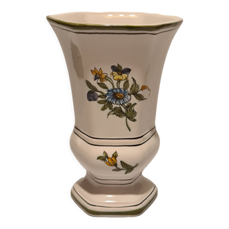 Lallier earthenware vase in Moustier floral decoration