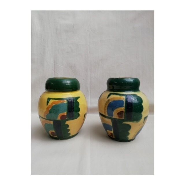 2 cubist ceramic vases