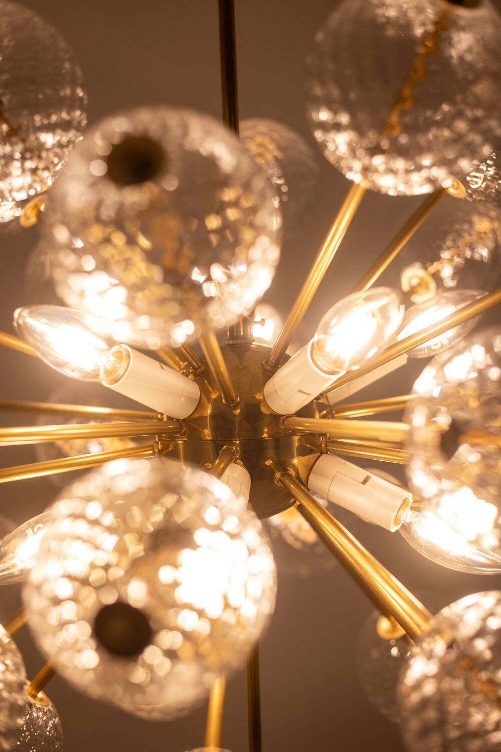 Kamenický Šenov, published by. Brass and glass chandelier. Around 1970.