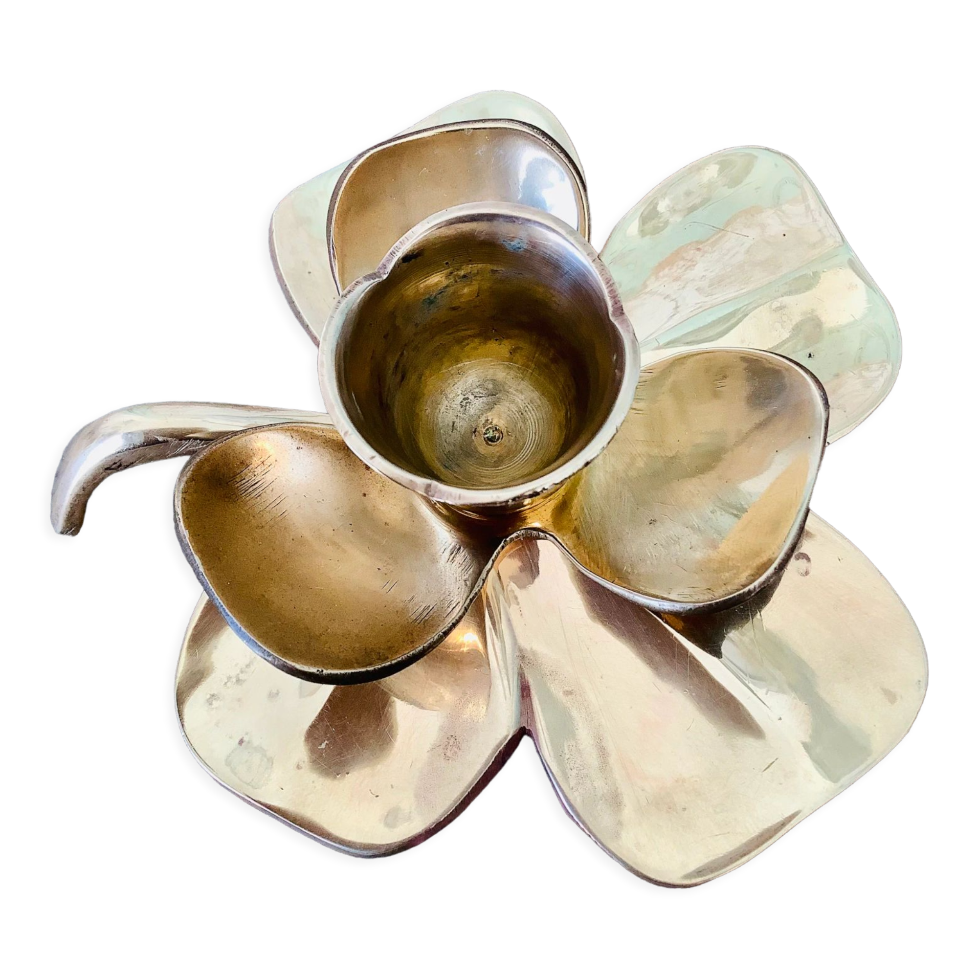 Brass clover candle holder
