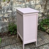 Vintage powder pink compass leg chest of drawers from the 1950s