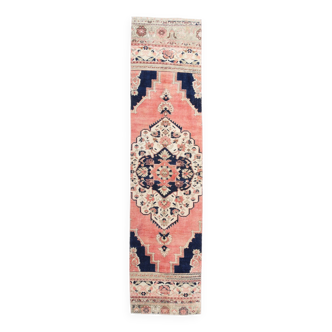 Tapis persan rose délavé et bleu marine 2x10, 71x294 cm