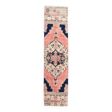 Tapis persan rose délavé et bleu marine 2x10, 71x294 cm