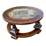 Table basse ronde en pierre et bois