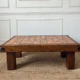 Oak and ceramic coffee table from the mid-20th century.