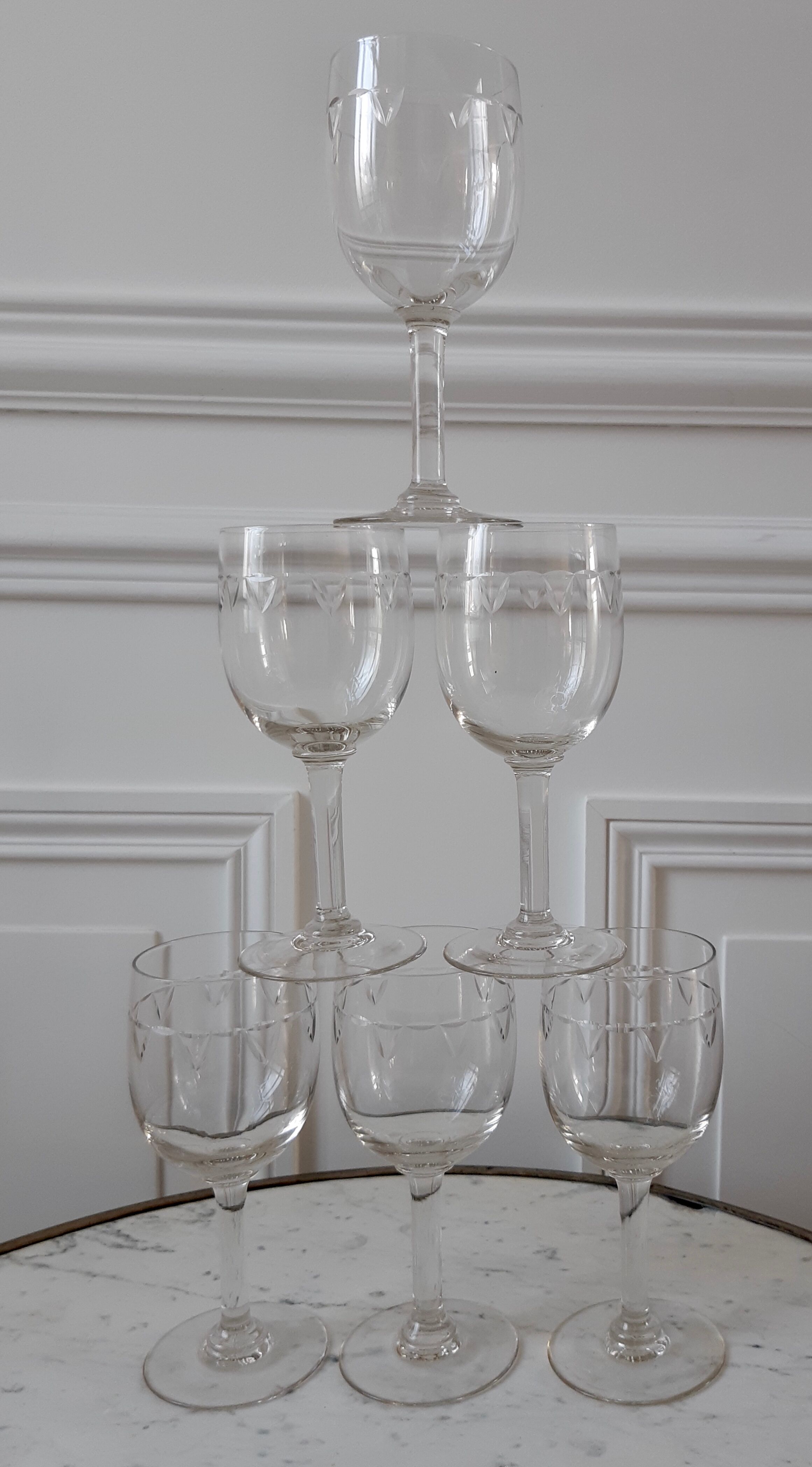Lot of 6 glasses of crystal wine engraved 20 years