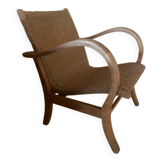 Bauhaus armchair in wood and rope by Erich Dieckmann