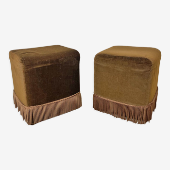 Paire de poufs 70's en velours marron