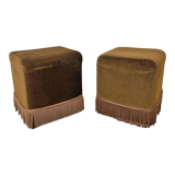 Pair of vintage 70's poufs in brown velvet