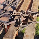 3 pairs of old skis