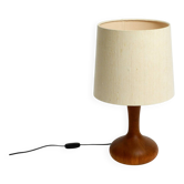 Lampe de table domus en teck minimaliste des années 80 avec tissu en soie sauvage d'origine.