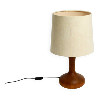 Beautiful minimalist 80s DOMUS teak table lamp with original wild silk fabr