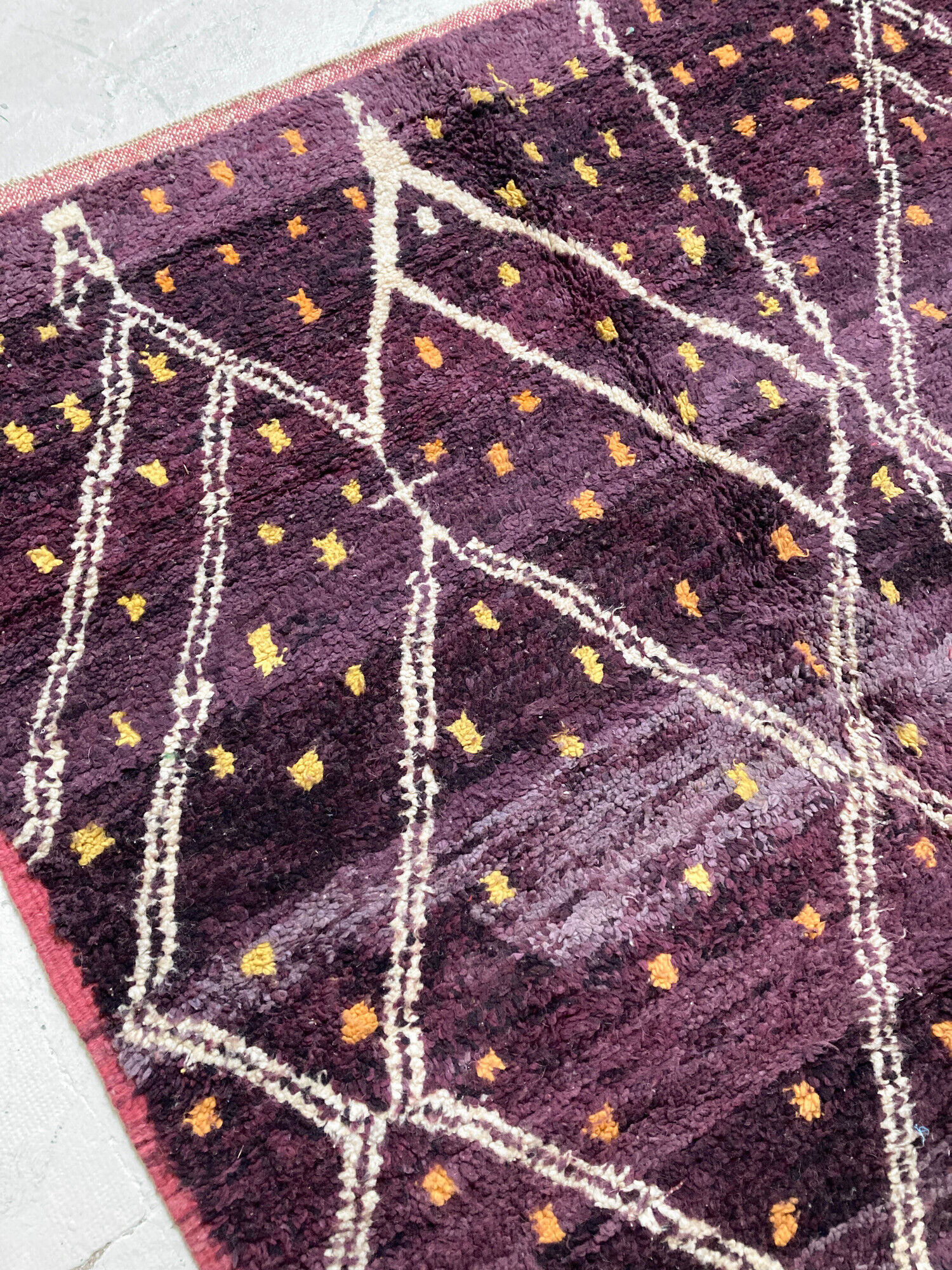 Moroccan Berber carpet beni ouarain purple with colorful graphic patterns 279x192cm