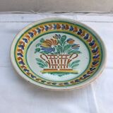 Ancient Plate Deco Ceramics White Drawings Flowers Painted Vintage