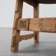 Brutalist armchair with carved rosettes and nailed wooden seat, Spain